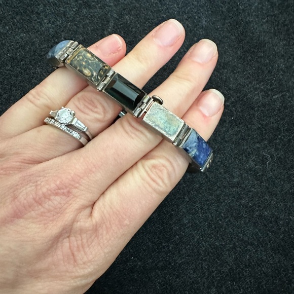 Vintage Taxco Multicolor Stone Bracelet set in Silver - Picture 5 of 10